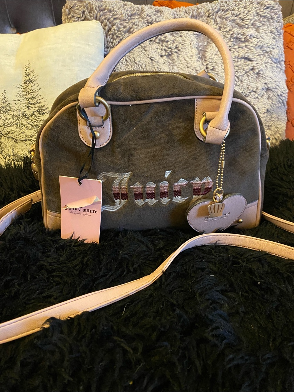 Juicy Couture Brown Satchel with Pink Trim
